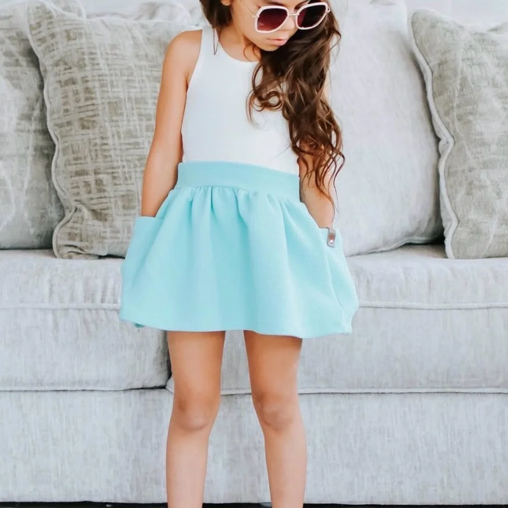 MINISTREET handmade skort size 8 • NWT • aqua • stretchy waist + big pockets ✨